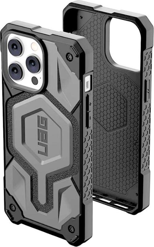 UAG Monarch Pro Case for iPhone 14 Pro, MagSafe Compatible, 5-Layer Protection, 7.6m Drop Protection, Synthetic Leather and Alloy Metal, Grey