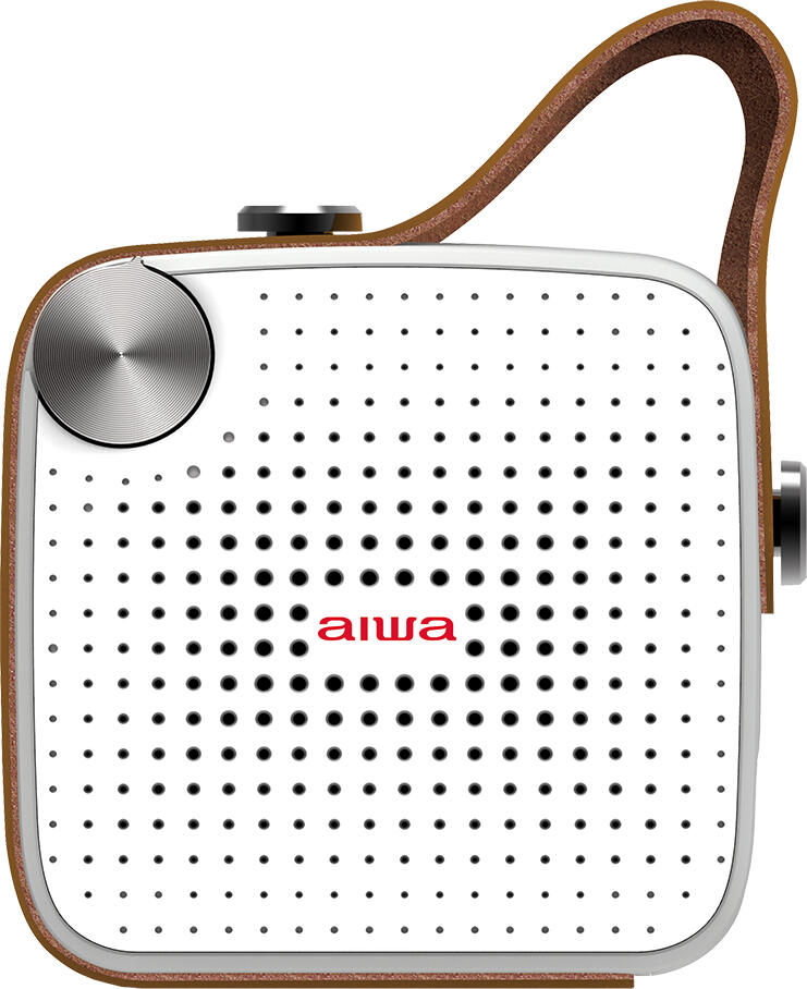 Aiwa BS-100GY Portable Bluetooth Speaker, PLL FM Radio, TF Card Slot, IPX4 Splash-proof, 1000mAh Battery, ABS and Synthetic Leather, White