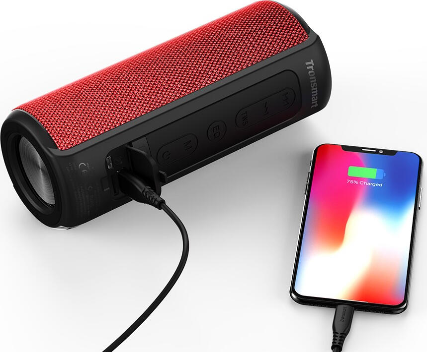 Tronsmart Element T6 Plus Portable Bluetooth 5.0 Speaker, Red, 40W SoundPulse Stereo, IPX6 Waterproof, 6600mAh Battery, TWS, TF Card, USB, Aux-in