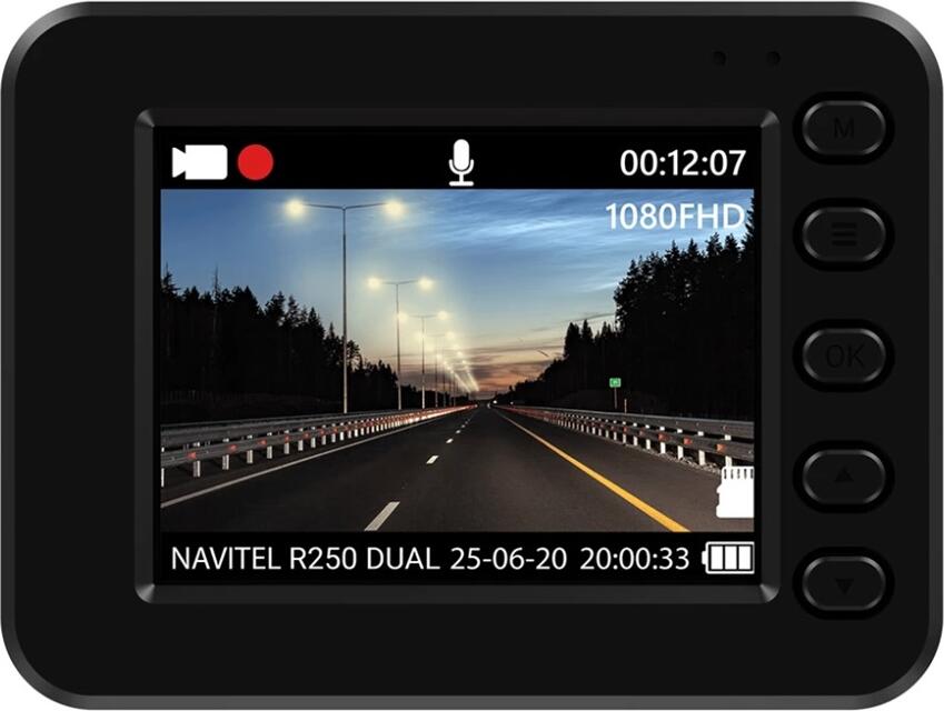 Navitel R250 Dual Car Dashcam, Full HD 1080p Front and HD 720p Rear Camera, 140° Wide Angle, Night Vision, G-Sensor, Parking Mode, 2" TFT Display