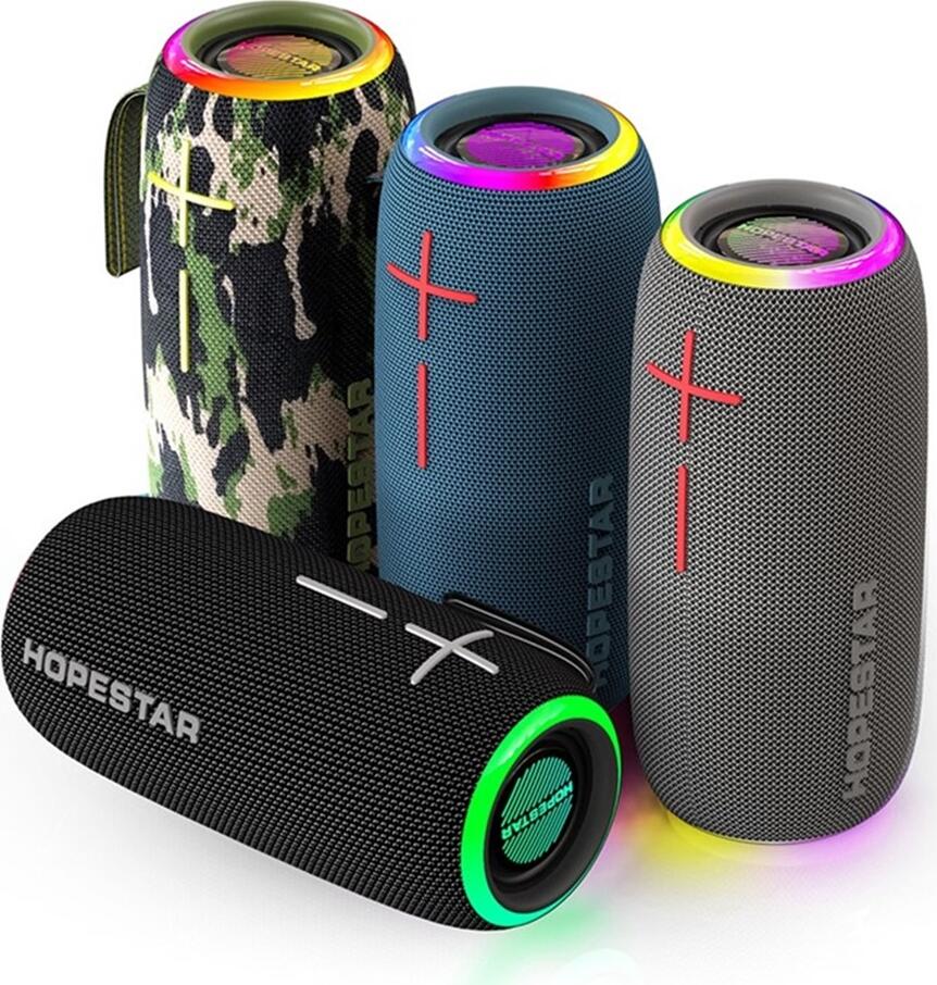 Hopestar P35 Wireless Outdoor Speaker, Black, 20W Stereo Sound, Bluetooth 5.3, IPX7 Waterproof, 3000mAh Battery, RGB Lighting Rings, 3.5mm AUX, Portable