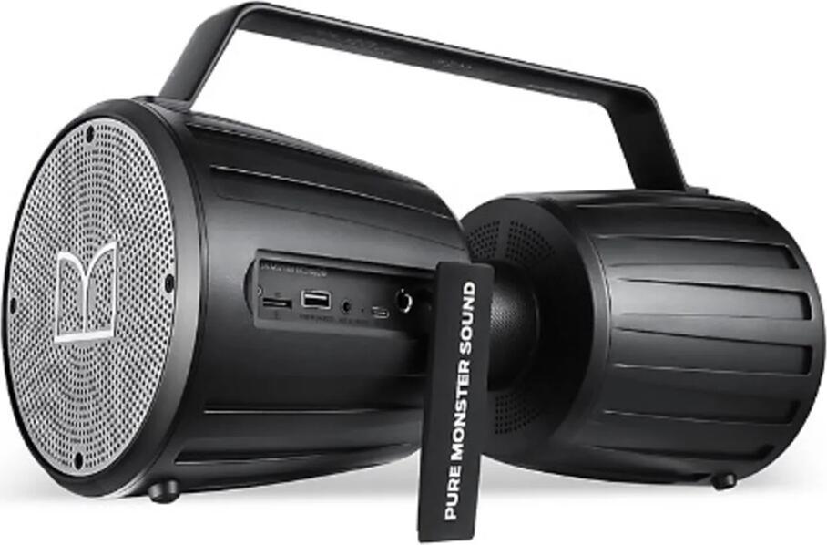 Портативная колонка Monster Adventurer Force MS21901 Bluetooth v5.0, 80 Вт, водонепроницаемость IPX7, стереозвук 360°, аккумулятор 4000 мАч, USB-C, AUX, TF-карта, черный