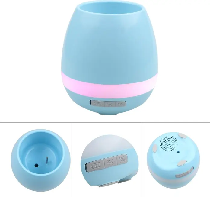 Портативная Bluetooth колонка K3 Music Flower Pot, умный цветочный горшок с сенсорным управлением, LED подсветкой, аккумулятор 1200мАч, USB/AUX, синий