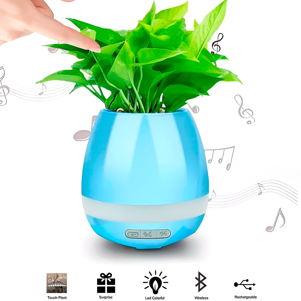 Портативная Bluetooth колонка K3 Music Flower Pot, умный цветочный горшок с сенсорным управлением, LED подсветкой, аккумулятор 1200мАч, USB/AUX, синий