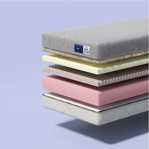 Almir Duet Orthopedic Mattress, 180x190 cm, 20cm Height, Springless Eco-Latex & Memory Foam, 7-Zone Comfort, Dual-Sided Semi-Hard/Hard, Removable Cover