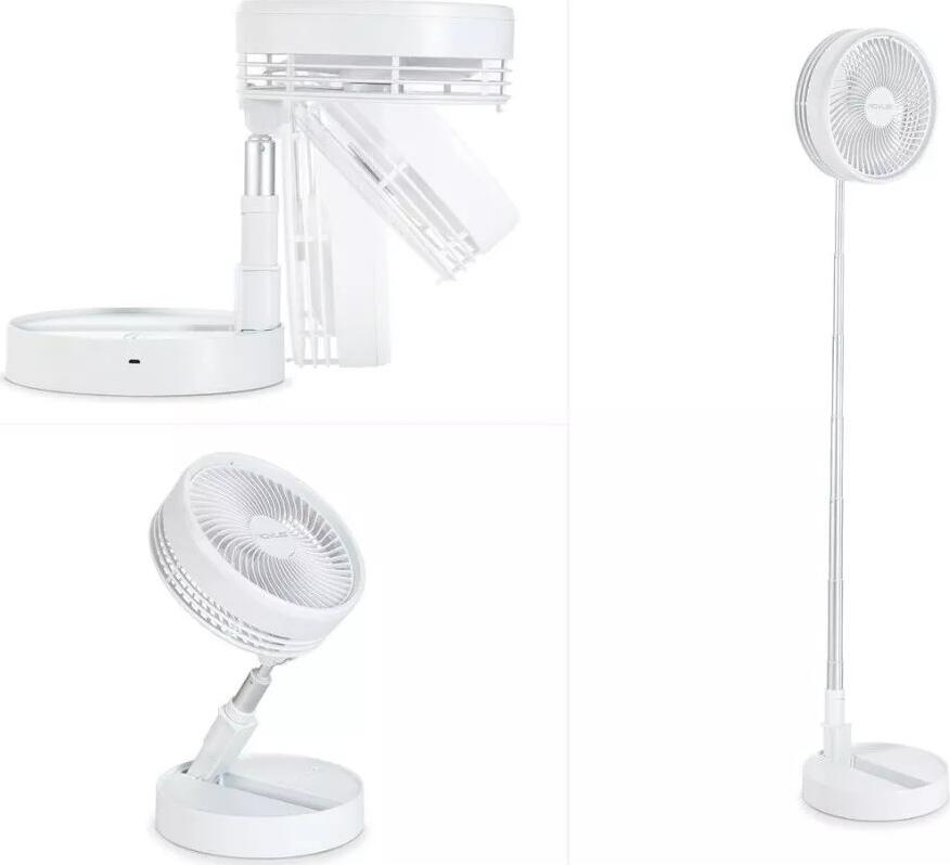 Rovus Wireless Portable Fan, Telescopic Foldable Design 36cm to 1m, 3600mAh Battery, 4 Speed Levels, LED Lighting, USB Charging, White