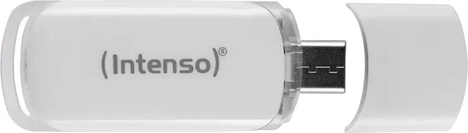Intenso Flash Line USB-C Flash Drive, Super Speed USB 3.2 Gen 1x1, 5 Gbit/s, OTG Support, Compact Plastic Design with Protective Cap, White
