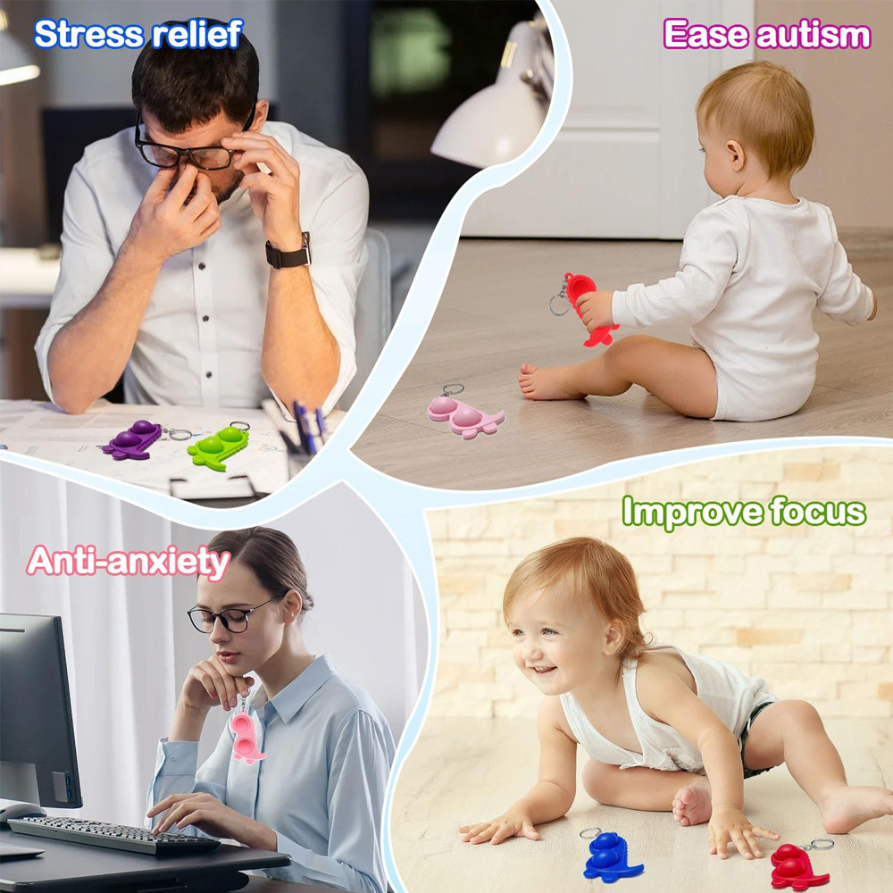 Jucarie Antistres Simple Dimple Double Dino, Fidget Toy Forma Dinosaur, Din Silicon Non-toxic cu Breloc pentru Reducea Stresului si a Anxietatii