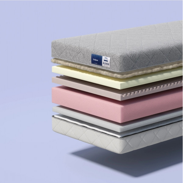 Almir Eclipse Orthopedic Mattress, 90x200 cm, Springless EcoLatex and Memory Foam, 7-Zone Support, Dual Firmness Semi-Hard/Medium, Removable Cover, 23 cm