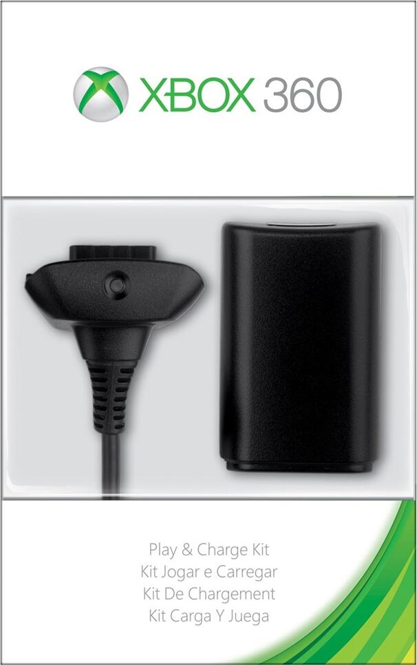 Xbox 360 Play & Charge Kit, Rechargeable Battery Pack with 2.7m USB Charging Cable, LED Indicator, Up to 25 Hours Gameplay, Black