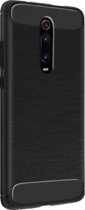 Shockproof Carbon Fiber Texture Silicone Case for Xiaomi Redmi 9T, Slim Anti-Slip Protective Cover with Raised Edges, Black, 6.53 inch