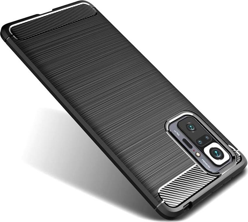 Helmet Carbon Fiber Armour Case for Xiaomi Redmi Note 10, Shockproof TPU Silicone Cover with Brushed Aluminum Design, Scratch Resistant, Black