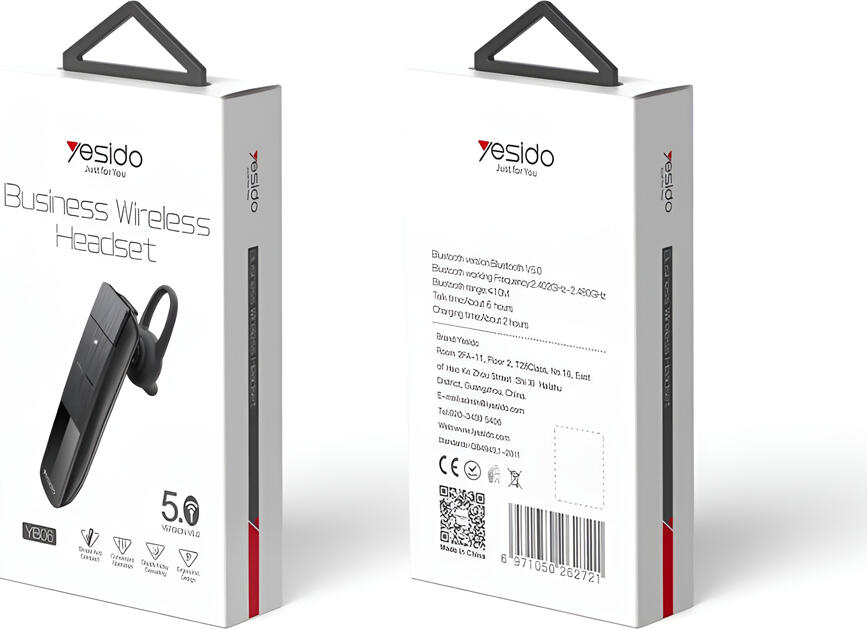 Yesido YB06 Wireless In-Ear Headset, Bluetooth 5.0 Hands-Free Earphones with Noise Reduction, Ergonomic Rotary Ear Hook, Built-in Mic, Black