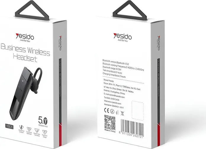 Yesido YB06 Wireless In-Ear Headset, Bluetooth 5.0 Hands-Free Earphones with Noise Reduction, Ergonomic Rotary Ear Hook, Built-in Mic, Black