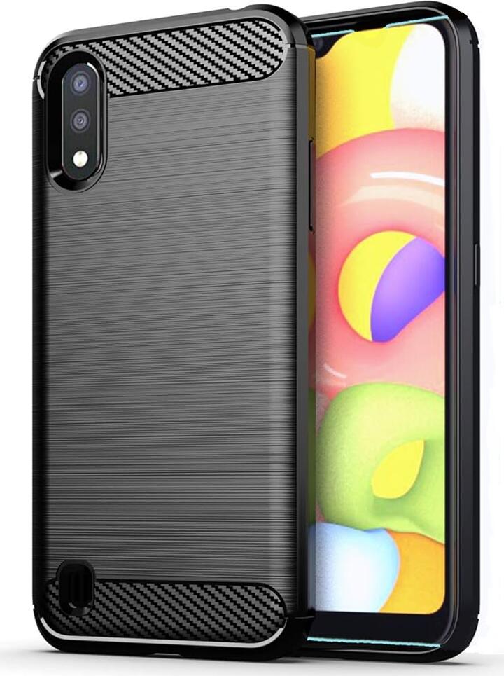 Shockproof Carbon Fiber Texture TPU Case for Samsung Galaxy A01, Reinforced Corner Protection Helmet Cover, Dust Resistant, 5.7 inch