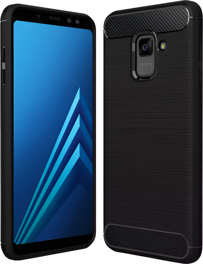 Carbon Fiber Texture TPU Case for Samsung Galaxy A8 Plus 2018, Shockproof Protective Cover with Reinforced Corners and Raised Edges, Black