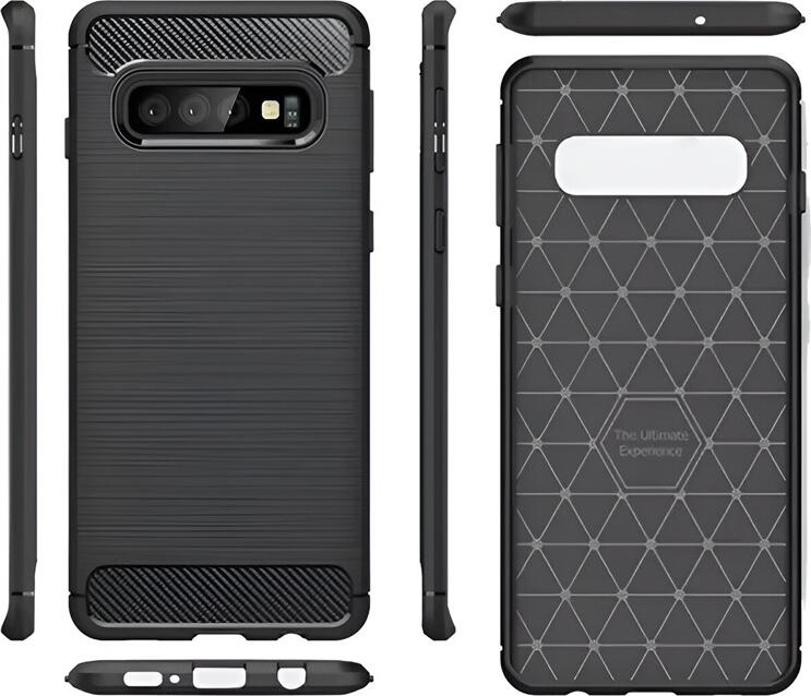 Samsung Galaxy S10E Protective Case, Carbon Fiber Texture TPU Shockproof Helmet Cover, Reinforced Corners and Raised Edges, 5.8 inch, Black