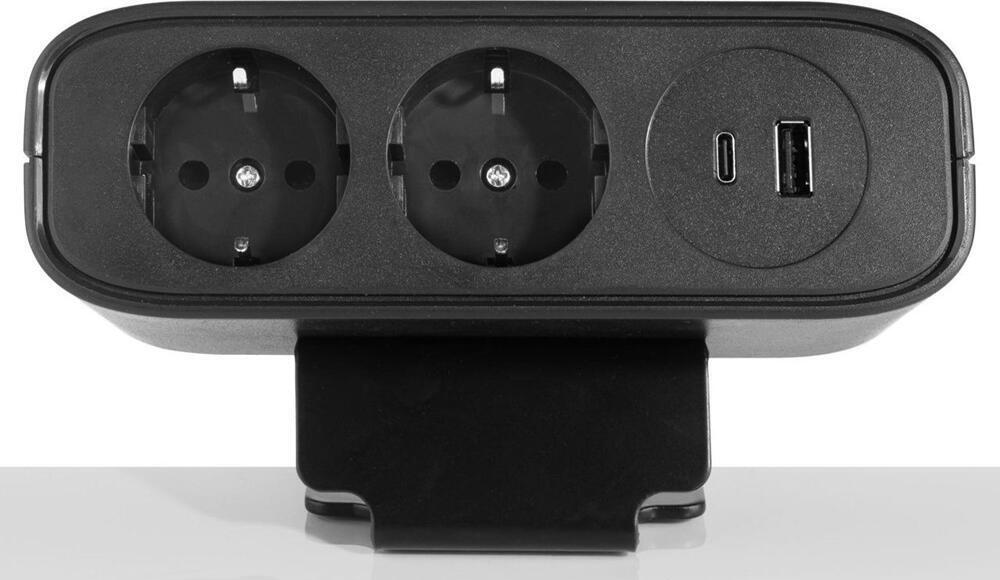 Omni Desk-Embedded Power Socket EU Plug Adapter with 2 AC Outlets, USB Type-C and USB Type-A Ports, ABS Overload Protection Extension for Home Office