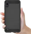Samsung Galaxy A10 Helmet Case Carbon Fiber Texture TPU Shockproof Protective Cover with Reinforced Corners and Raised Edges, Black
