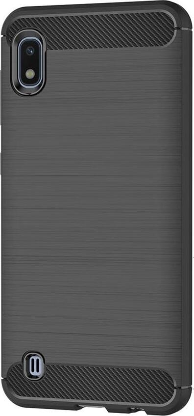 Samsung Galaxy A10 Helmet Case Carbon Fiber Texture TPU Shockproof Protective Cover with Reinforced Corners and Raised Edges, Black