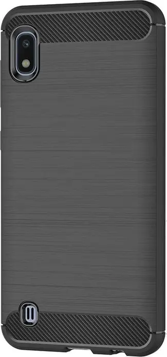 Samsung Galaxy A10 Helmet Case Carbon Fiber Texture TPU Shockproof Protective Cover with Reinforced Corners and Raised Edges, Black