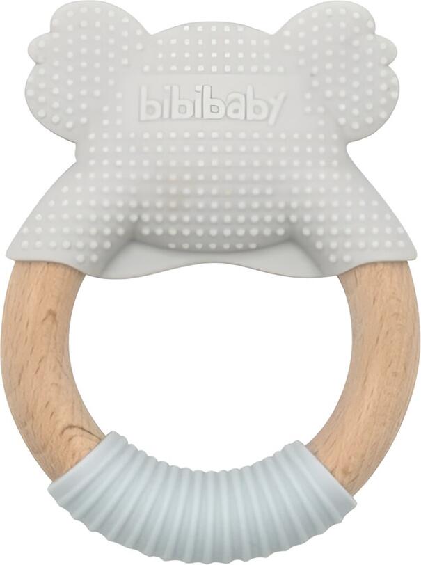 Jucarie Dentitie Bibipals Koala, Inel de Dentitie din Silicon Alimentar Non-Toxic si Lemn, Design Ergonomic pentru Masaj Gingival, 3+ luni, 100x150x20mm