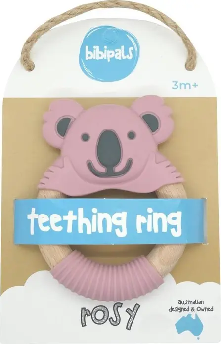 Jucarie Dentitie Bibipals Koala, din Silicon Alimentar Non-Toxic si Lemn, Fara BPA, Masajor Gingival pentru Bebe 3 luni+, 100x150x20mm