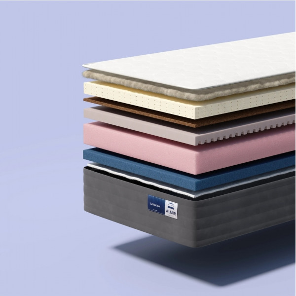 Almir Latex Ice Orthopedic Mattress, Latex Type, Natural Latex, Ice Memory Gel Foam Cooling Effect, Coconut Fiber, Dual-Sided Semi-Soft/Semi-Hard, 25cm, Removable Cover
