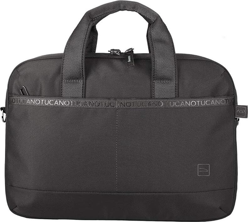 Tucano Astra Slim Laptop Bag for 15.6 inch Laptops, Water-Resistant Polyester, Padded Compartment, Detachable Shoulder Strap, Trolley Strap, Black