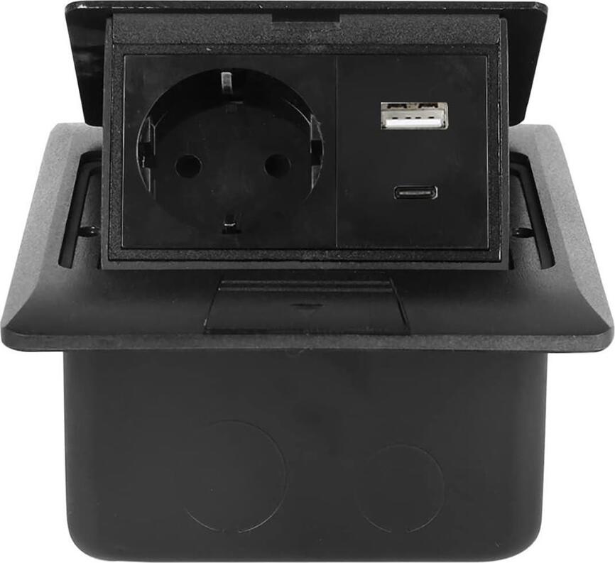 NO Brand Multifunctional Desktop Socket, EU Plug, 1 Socket, 1 USB, 1 Type-C, Black