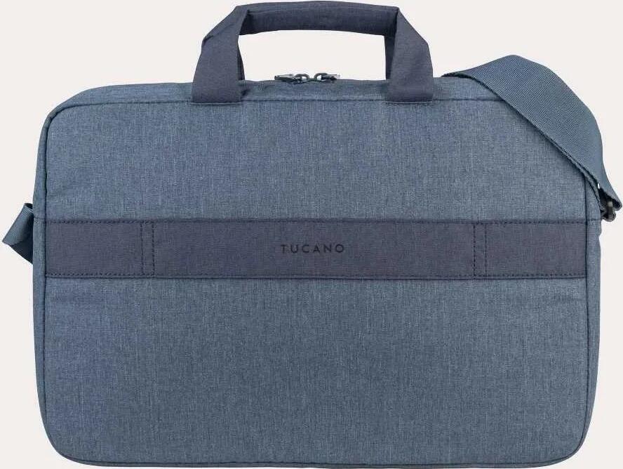 Tucano Hop Laptop Bag for 15.6 inch Laptops and MacBook Pro 16, Recycled Polyester Slim Case with Shoulder Strap and Accessory Pocket, Blue