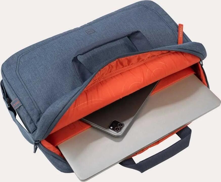 Tucano Hop Laptop Bag for 15.6 inch Laptops and MacBook Pro 16, Recycled Polyester Slim Case with Shoulder Strap and Accessory Pocket, Blue