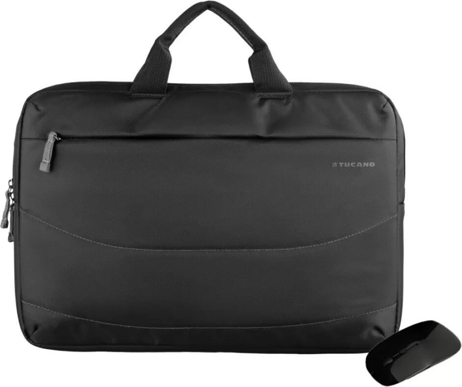 Tucano Idea Bundle 15.6" Slim Laptop Bag with Wireless Mouse, Shockproof Polyester Case for Laptops up to 15.6" and MacBook Pro 16", Black