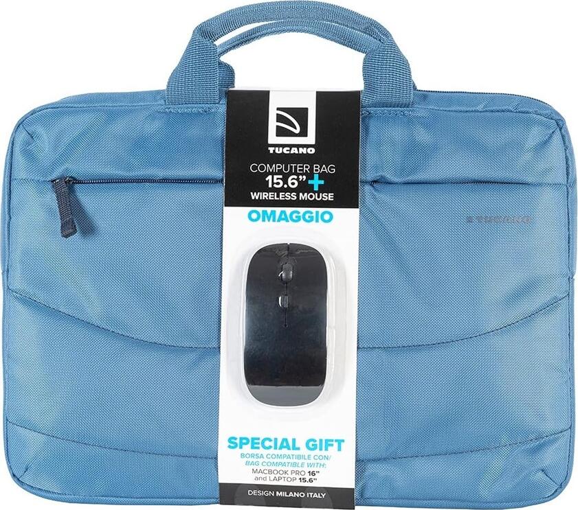 Tucano Idea Bundle 15.6" BU-BIDEA-WM Laptop Bag and Wireless Mouse Set, Polyester Scratch-Resistant Case for Laptops up to 15.6" and MacBook Pro 16", Blue