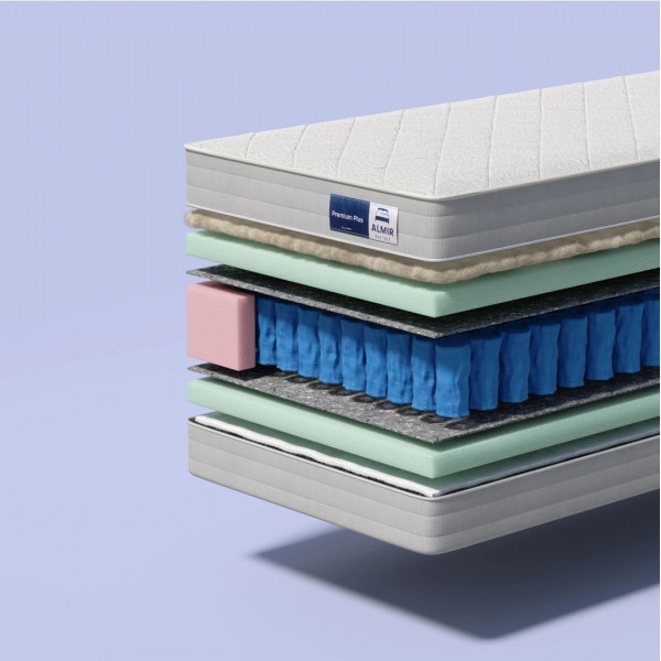 Saltea Ortopedica Almir Premium Plus, 100x200 cm, Sistem cuaruri Pocket, Fermitate Semi-Hard, Husă Detasabilă, Înălțime 23 cm, Include 2 Perne Cadou