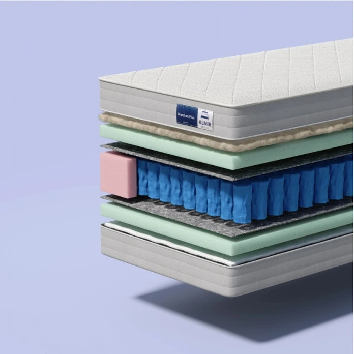 Saltea Ortopedica Almir Premium Plus, 100x200 cm, Sistem cuaruri Pocket, Fermitate Semi-Hard, Husă Detasabilă, Înălțime 23 cm, Include 2 Perne Cadou