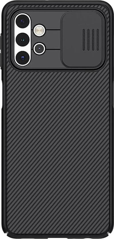 Чехол Nillkin CamShield для Samsung Galaxy A32, ударопрочный из поликарбоната с раздвижной шторкой камеры и текстурой углеволокна, черный