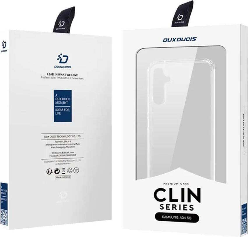 Dux Ducis Clin Series Case for Samsung Galaxy A34 5G, Clear Transparent TPU and Polycarbonate Cover, Anti-Yellowing, Shockproof Airbag Corners