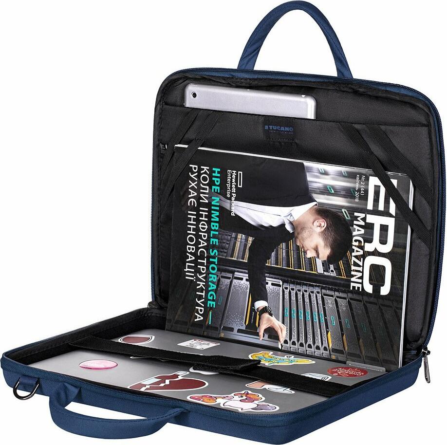 Tucano Darkolor Slim BDA1314-B Laptop Bag for 13-14 inch Laptops and MacBook Pro 14, 100% Recycled PET Fabric, Semi-Rigid Back, Blue, with Shoulder Strap