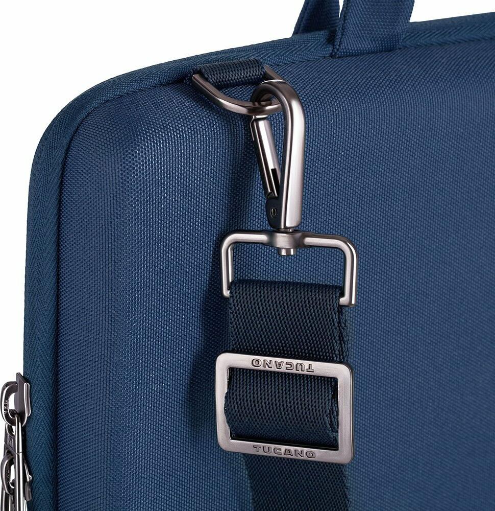 Tucano Darkolor Slim BDA1314-B Laptop Bag for 13-14 inch Laptops and MacBook Pro 14, 100% Recycled PET Fabric, Semi-Rigid Back, Blue, with Shoulder Strap