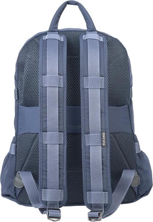 Tucano Desert Laptop Backpack for 15.6 inch Laptops and 16 inch MacBook Pro, Recycled Nylon and Leather, Water-Resistant, Blue, with Trolley Strap