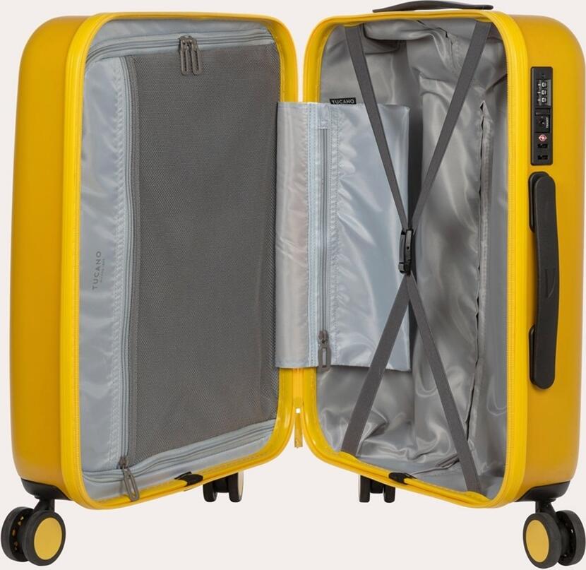 Tucano Ted Rigid S Hard-shell Suitcase, 40L, Polycarbonate, 39x55x21 cm, 4 Double 360 Rotating Wheels, TSA Lock, Telescopic Handle, Yellow