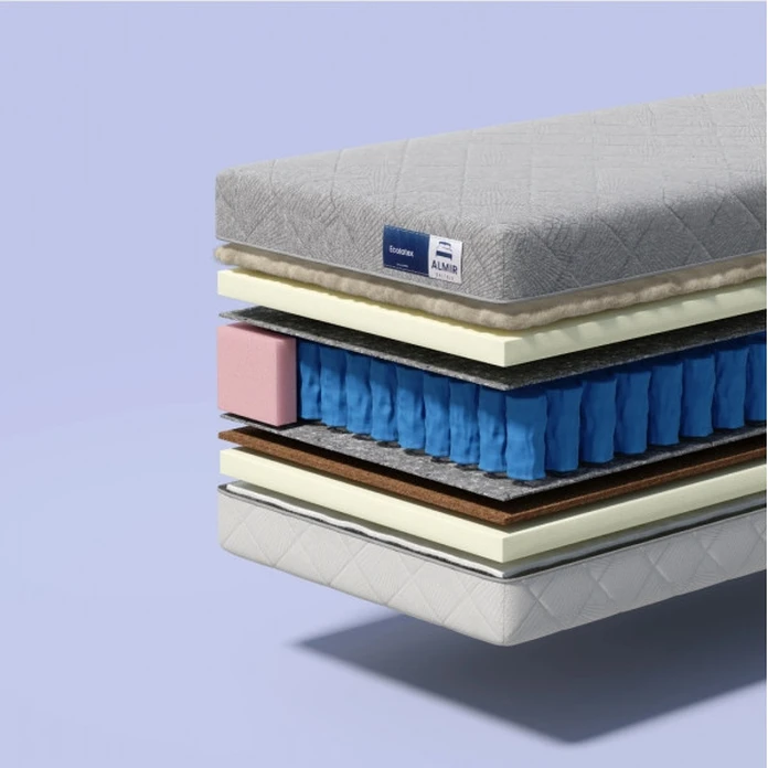 Almir EcoLatex Orthopedic Mattress, 100x190 cm, 24cm Height, Pocket Springs, Ecological Latex and Coconut Fiber, Dual-Sided Firmness, Hypoallergenic Jacquard Cover