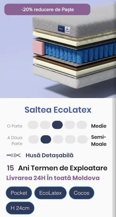 Almir EcoLatex Orthopedic Mattress, 180x200 cm, 24cm Height, Pocket Springs, Ecological Latex and Coconut Fiber, Dual-Sided Firmness, Hypoallergenic Jacquard Cover