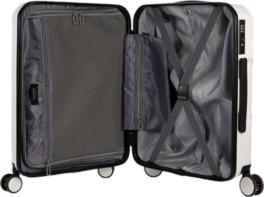 Tucano Iron Rigid S Hard Shell Suitcase, 40L, Polycarbonate Impact Resistant, 4 Double 360 Rotating Wheels, TSA Lock, Telescopic Handle, White