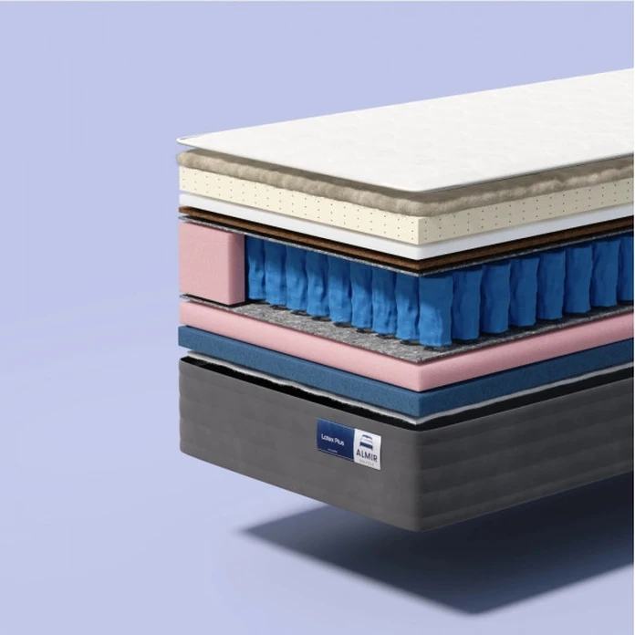 Saltea Ortopedica Almir Latex Plus, 200x200 cm, Latex Natural, arcuri Pocket, Ice Memory Foam, Dual-Sided Semi-Moale/Semi-Dura, Husa Detasabila, Inaltime 31 cm