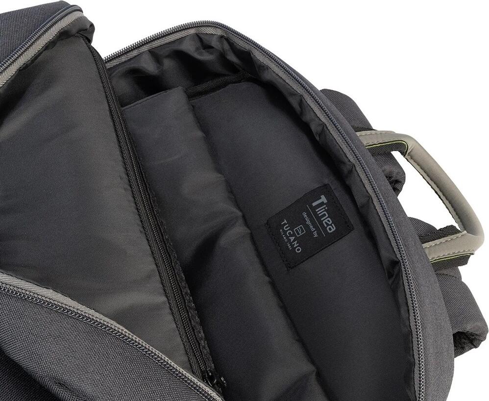 Tucano Global 2 Laptop Backpack for 15.6 inch Laptops and MacBook Pro 16, Recycled rPET Material, Padded Compartment, Trolley Strap, Black