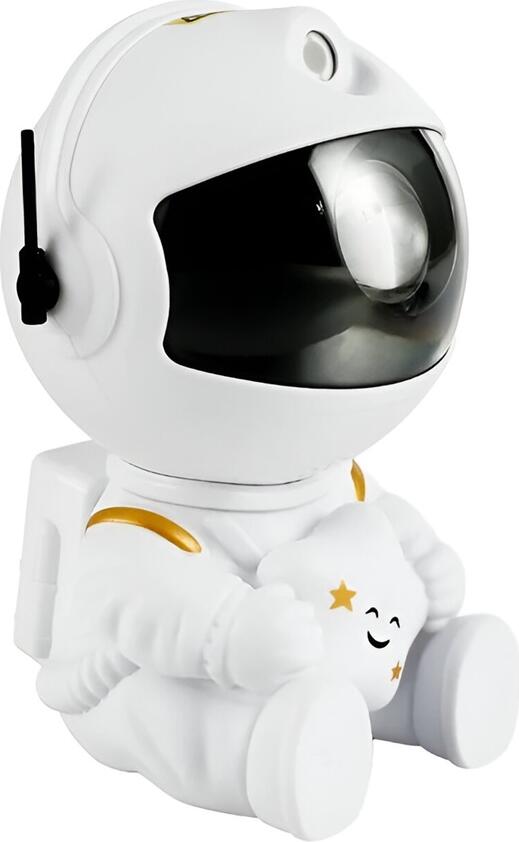 Cute Series Astronaut Night Light and Galaxy Projector, 360 Degree Rotating Starry Sky Lamp with Remote Control, USB and Battery Powered, White ABS, 125mm