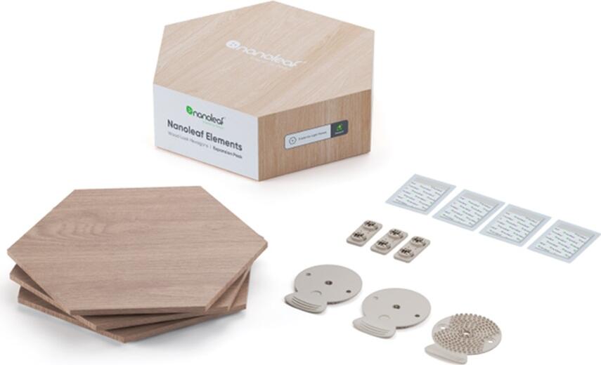 Panouri LED Inteligente Nanoleaf Elements Hexagons, Finisaj Lemn PVC, Alb Ambient 1500-4000K, Wi-Fi si Thread, Sincronizare Muzica, Apple Home, Alexa, Google