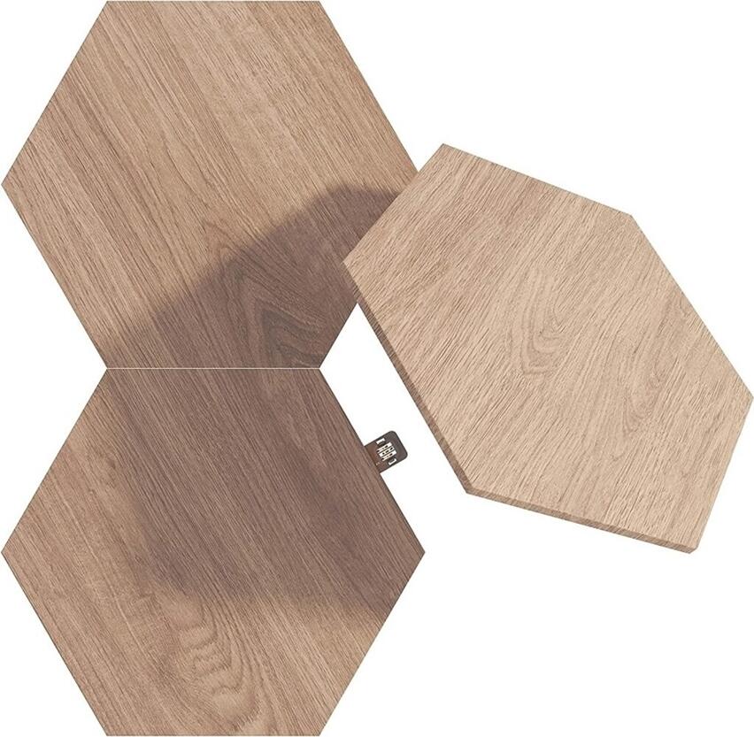 Panouri LED Inteligente Nanoleaf Elements Hexagons, Finisaj Lemn PVC, Alb Ambient 1500-4000K, Wi-Fi si Thread, Sincronizare Muzica, Apple Home, Alexa, Google